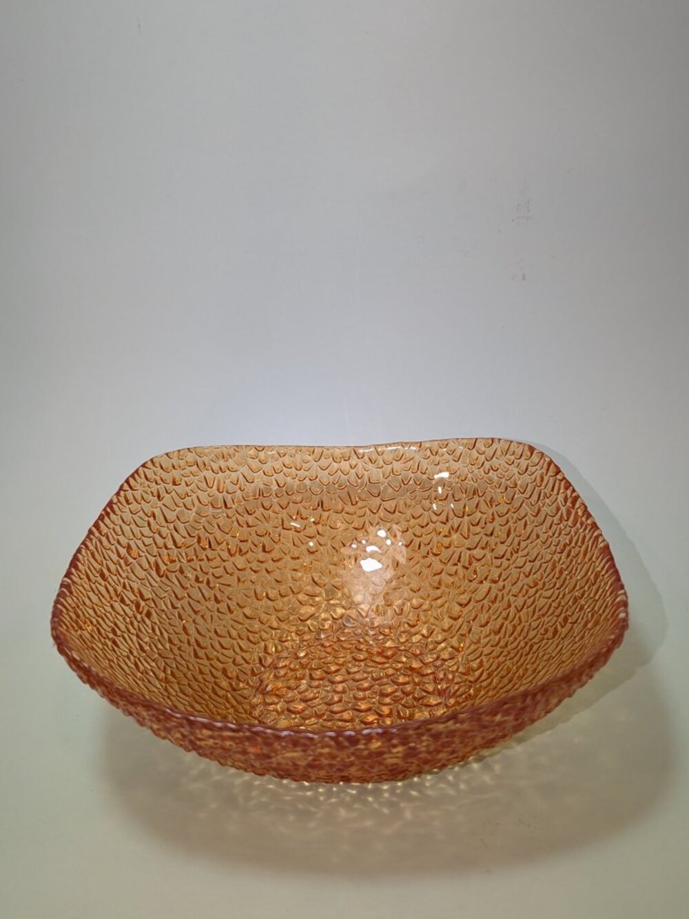 Vintage Amber Orange Textured Glass Bowl 8"